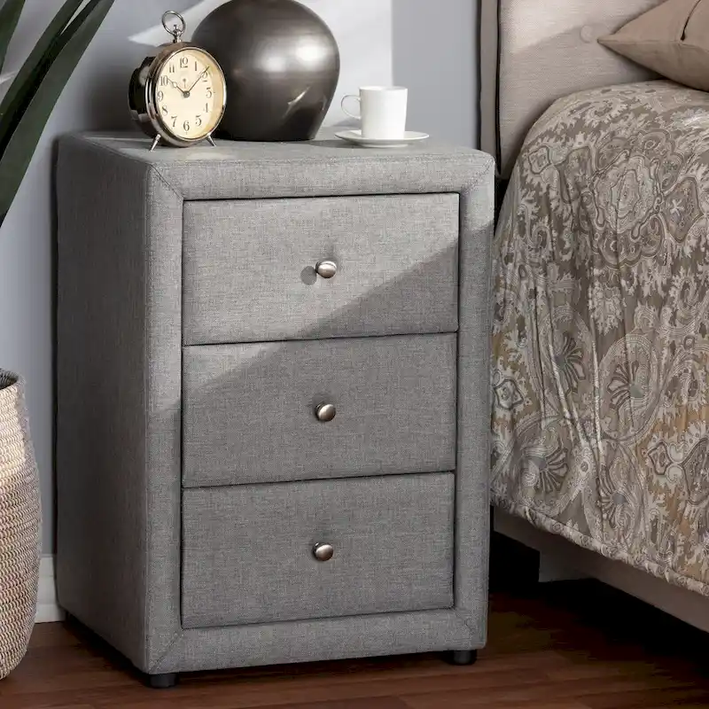 Contemporary Upholstered 3-Drawer Nightstand