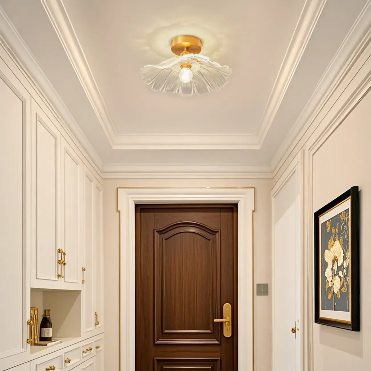 Modern Floral Glass Semi-Flush Ceiling Light for Entryway