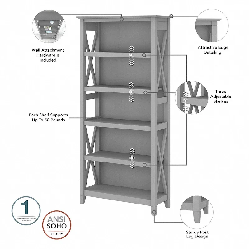 Key West 54W Computer Desk with Cabinet and Bookcase by Bush Furniture
