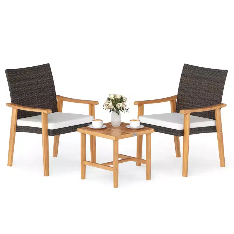 Costway 3 PCS Patio PE Wicker Furniture Set with Coffee Table and Cushions for Front Porch