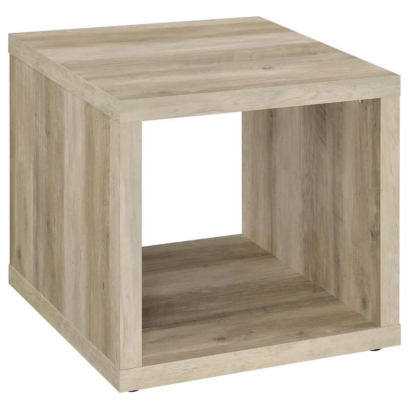 Rizz Side End Table, Square Cube Design Shelf, 23 Inch Light Brown