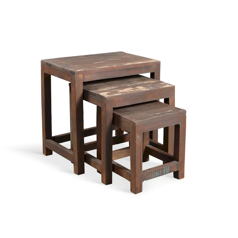 Handmade Old Reclaimed Wood Nesting Tables, Set of 3 (India) - 20  x 16  x 24