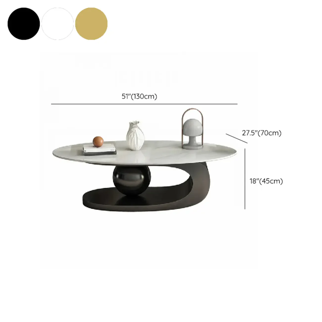 Modern Light Luxury White Oval Coffee Table with Metal Base