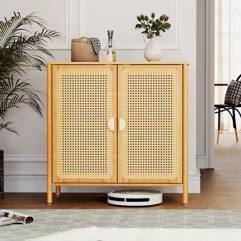 Pellebant Boho Farmhouse Accent Sideboard Buffet Kitchen Storage Cabinet with Doors