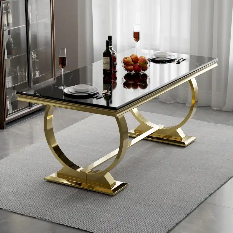 72-Inch Round Pedestal Dining Table with Marble-Look Top