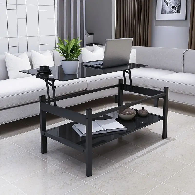 Lift Top Glass Coffee Table with Storage
