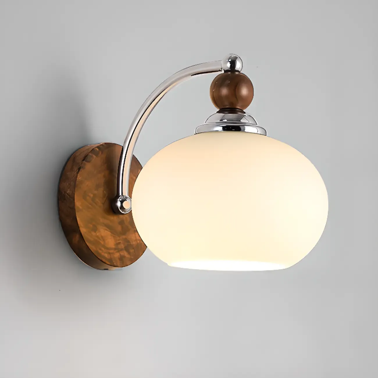 Milk Glass Drum Down Wall Sconce with Lumber and Metal Fixture