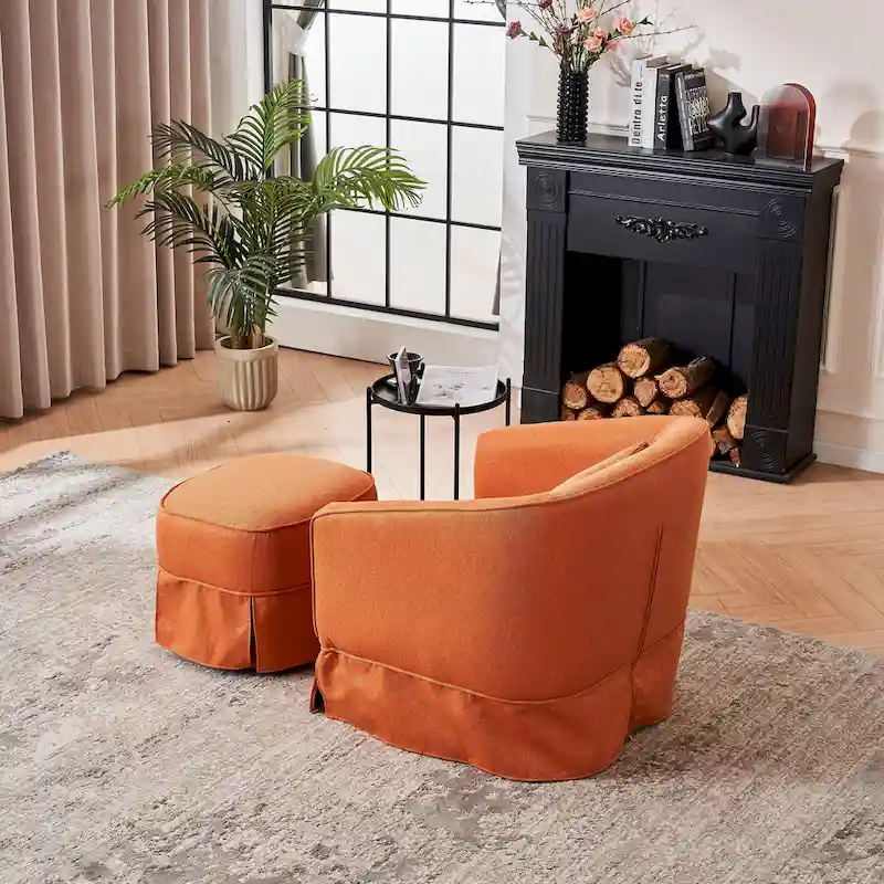 Swivel Barrel Chair With Ottoman