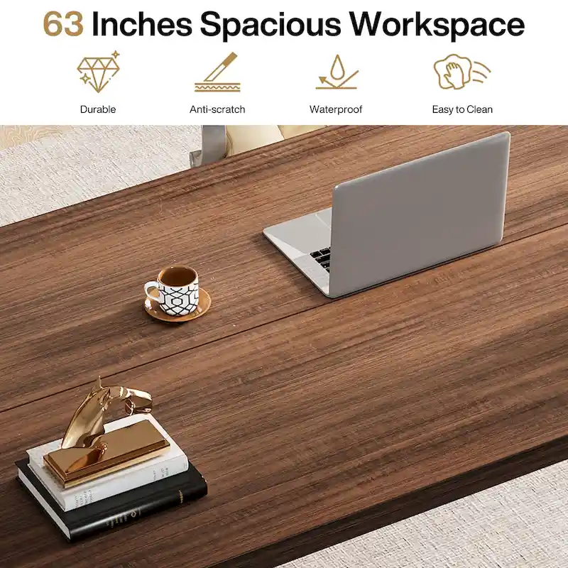 63 Large Office Computer Desk, Executive Desk with Solid Wood Legs