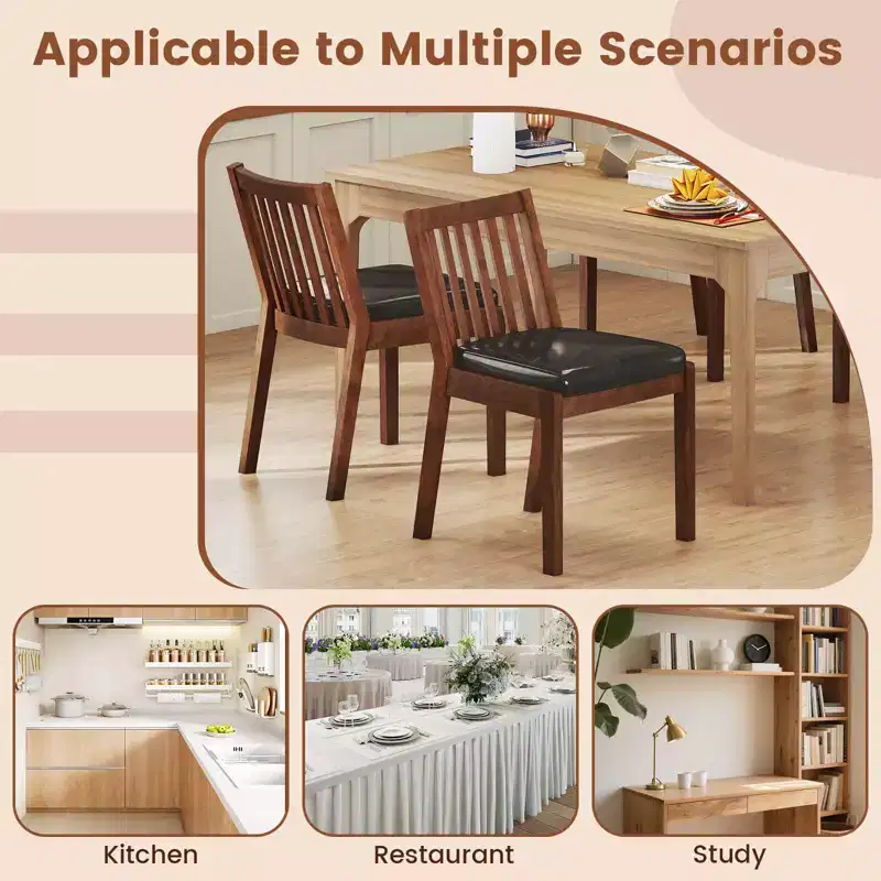 PU Leather Upholstered Dining Chairs, Armless, Espresso, Rubberwood Frame, 400 lbs Capacity