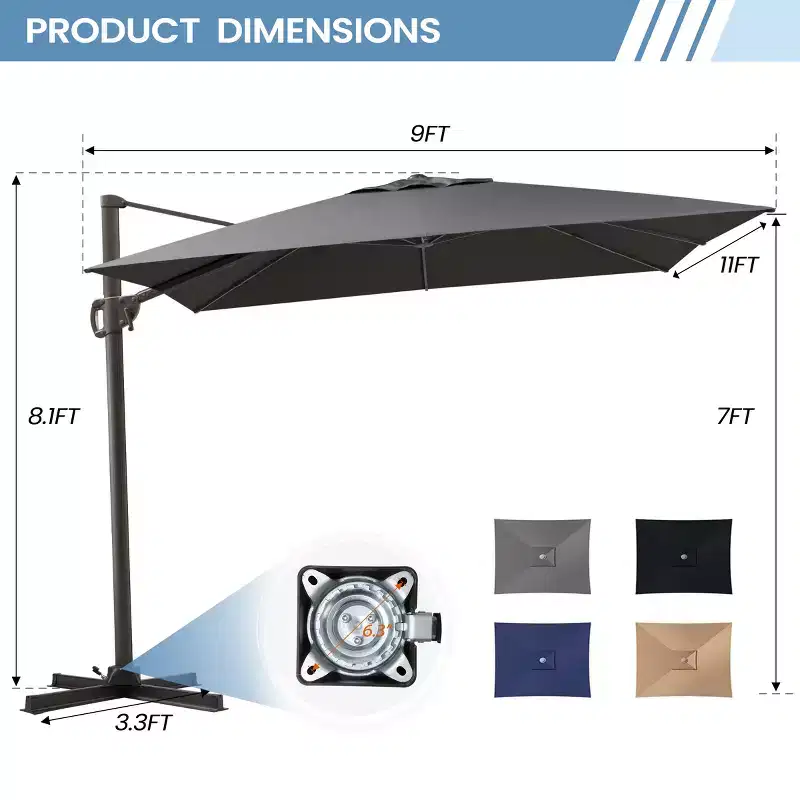 Crestlive Products 9x11FT Cantilever Patio Offset Umbrella 1-Tier Top No Base