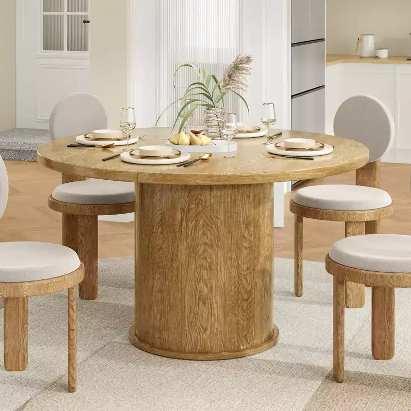 JVNOXK 43''Round dining table for four, contemporary circular design with wooden tabletop and sturdy metal base, for dining rooms