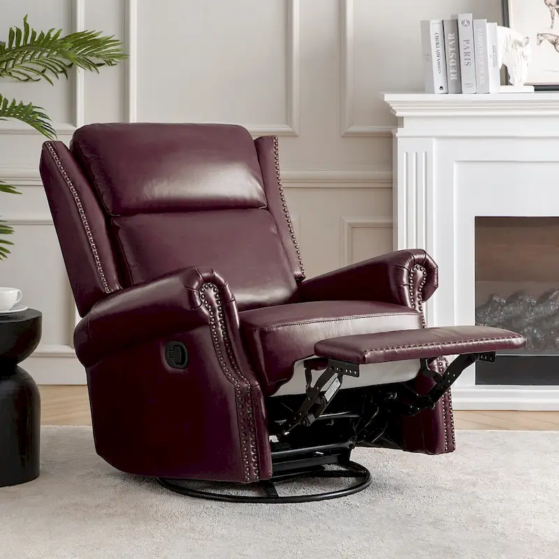 Viviana Traditional Genuine Leather Manual Swivel Glider Recliner by HULALA HOME
