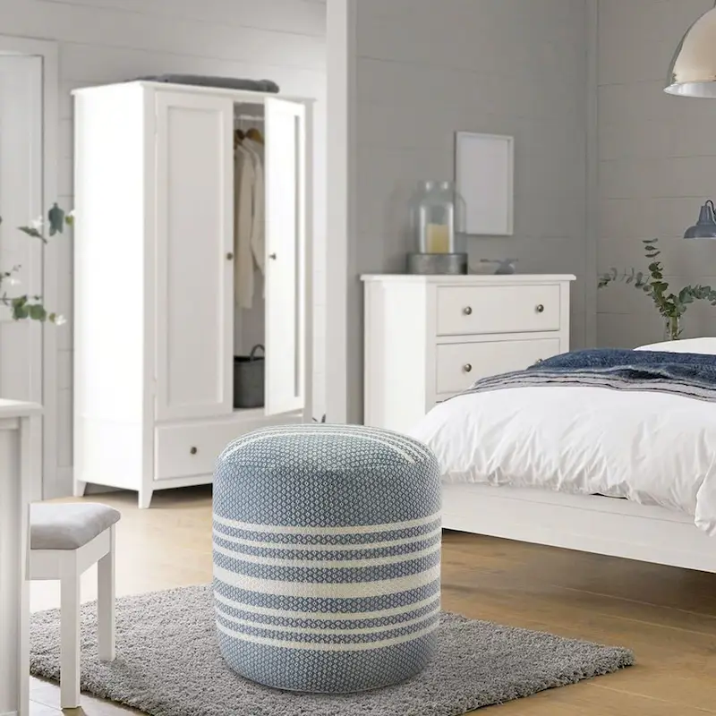 20 Blue and White Striped Round Pouf Ottoman