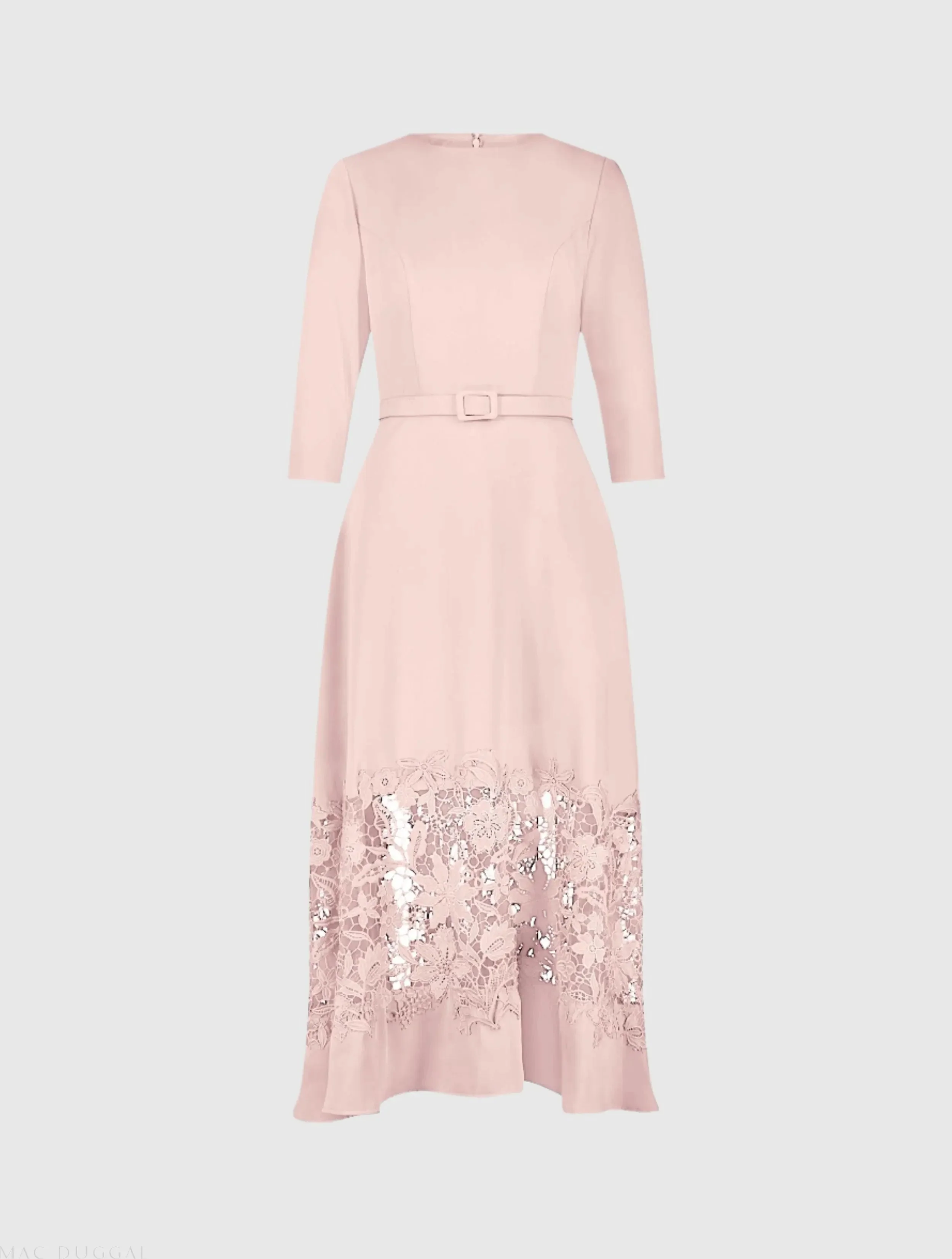 Pink Crepe Boat Neck Midi Dress With Applique Cut Out