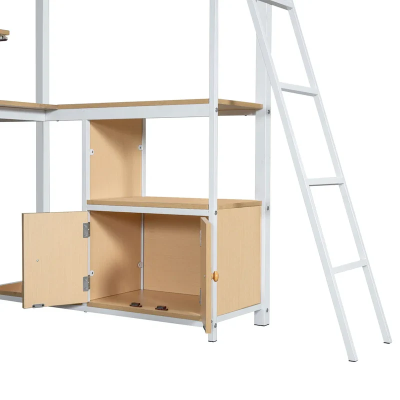 Black / White Twin Metal Loft Bed with Desk, LED & Storage – 1 Person