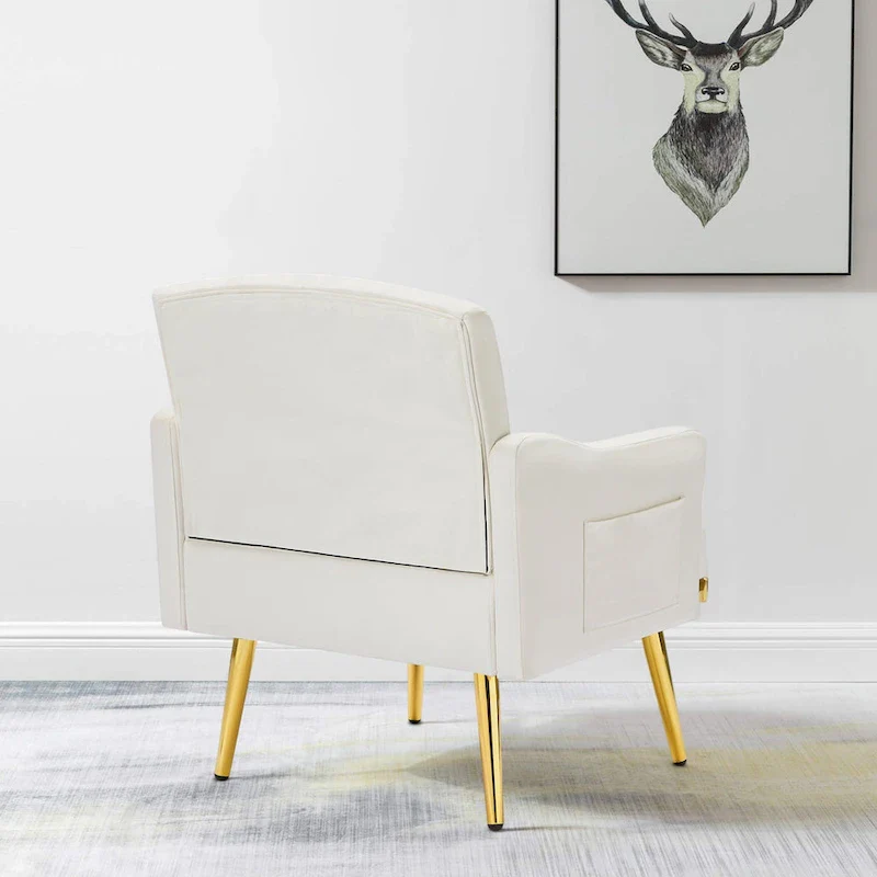 Velvet Accent Chair, Comfy Tufted Upholstered Armchair, Gold Legs - 28.7W