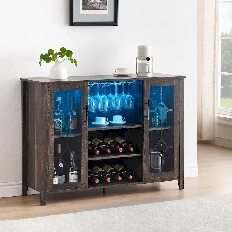 Wine Bar Cabinet with LED Light - 15.7D x 47.2W x 34.61H