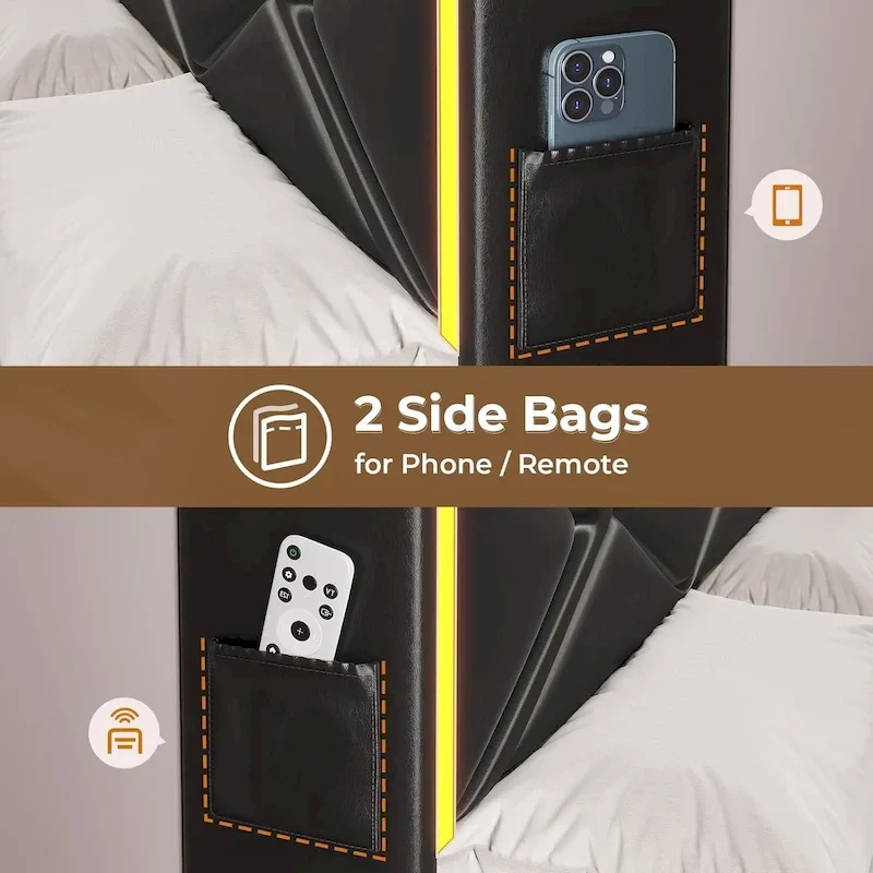 Bed Frame LED Lights Headboard & USB-C/A Charging Station 4 Drawers