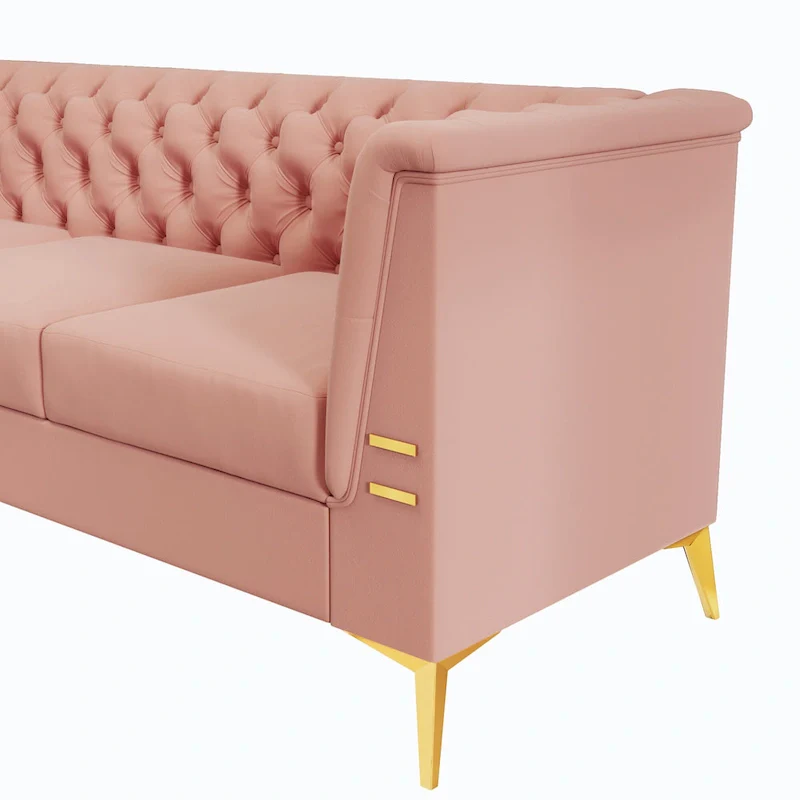 82.7 Velvet 3-Seater Sofa with Gold Metal Legs