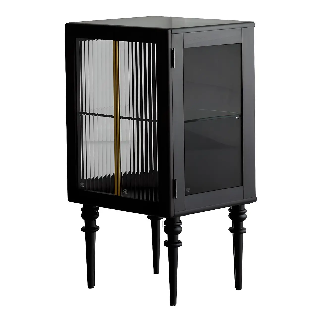 Mid-Century Modern Leggy Brown Wooden Glass Storage Cabinet