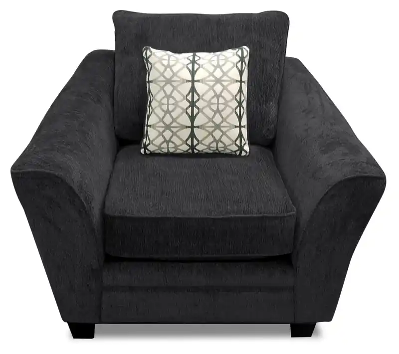 Made in Canada Febe 49 Chenille Fabric Chair with Flared Arms and Wood Legs - Charcoal Grey