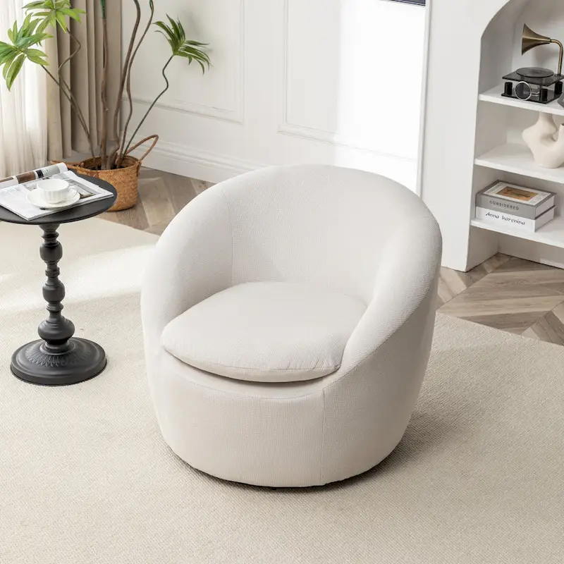 Swivel Barrel Chair - 360° Rotation - Boucle Fabric