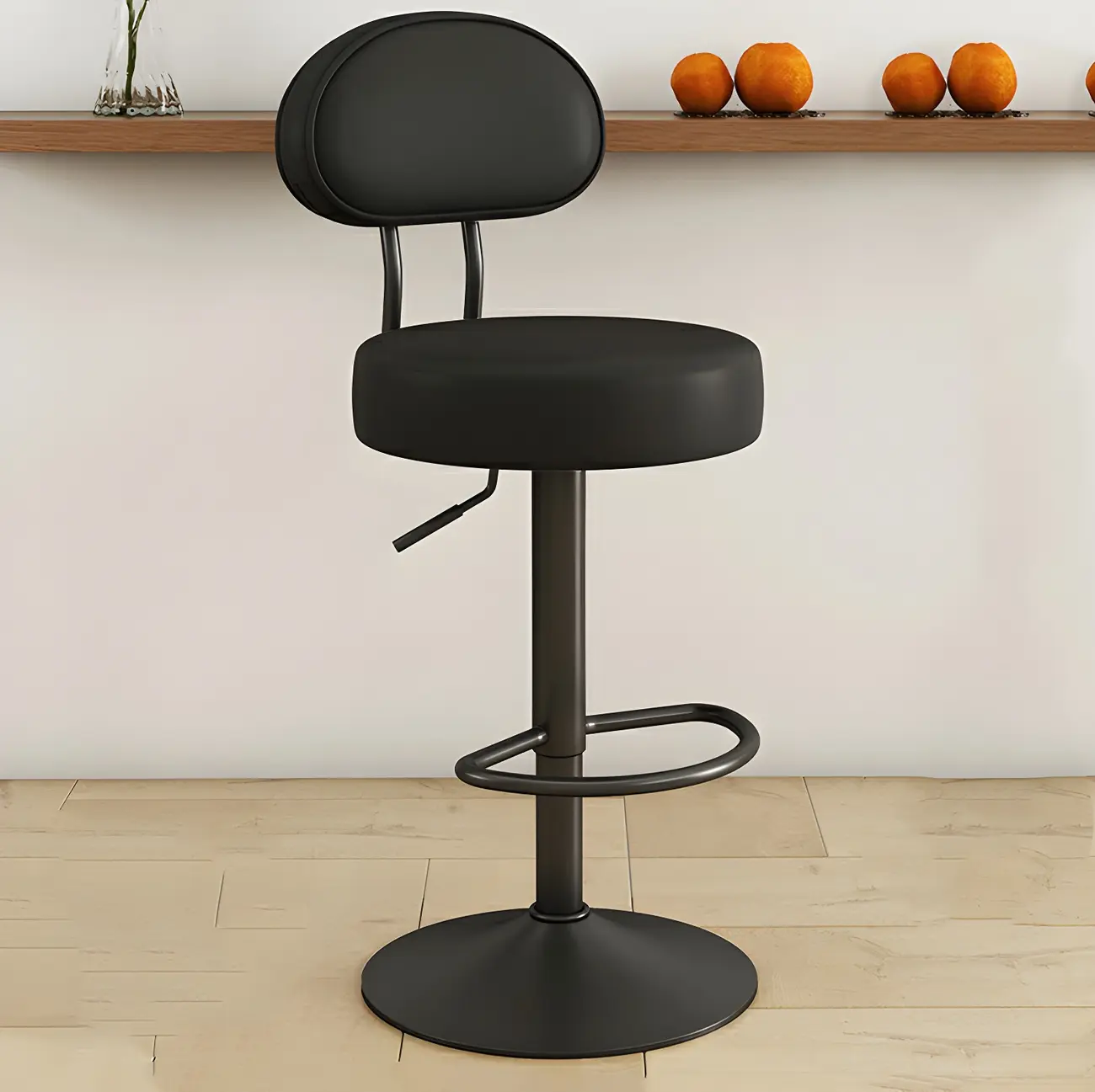 Round Adjustable Faux Leather Bar Stools with Back