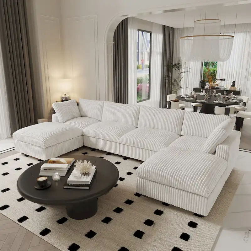 Beige 6-Seat U-Shape Modular Sectional Sofa with Cushions