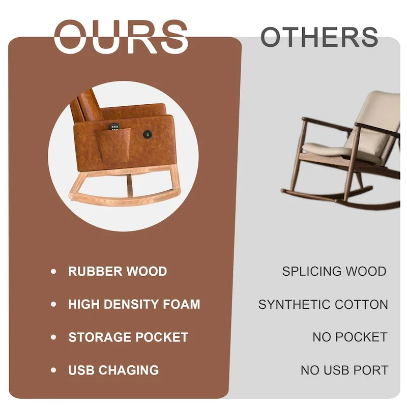 Gray Teddy Velvet Adjustable Rocking Chair with Footrest