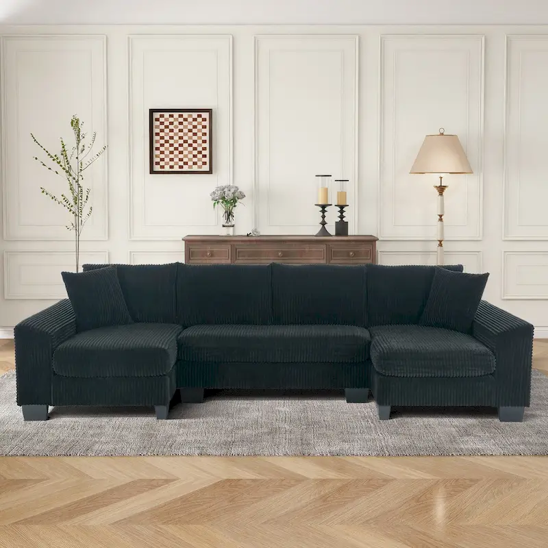 114 U Shape Corduroy Sofa Oversize Sectional Couch Upholstered Sofa Bed