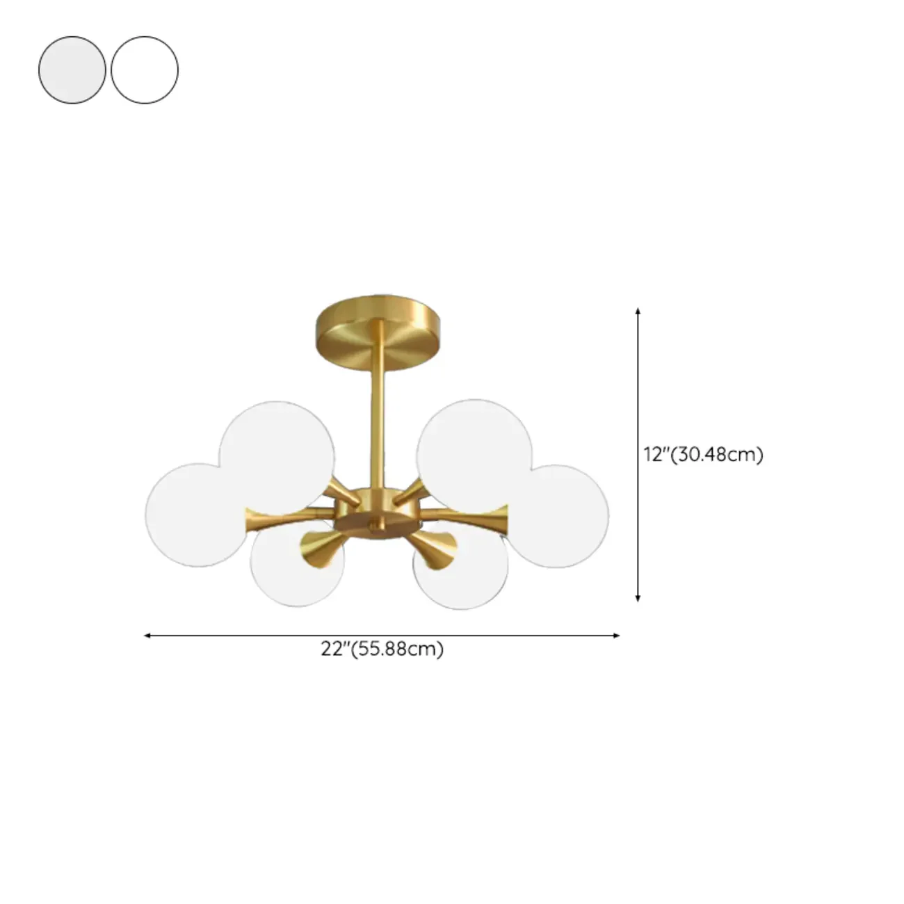 Modern Gold Glass Ball Semi Flush Mount Ceiling Light