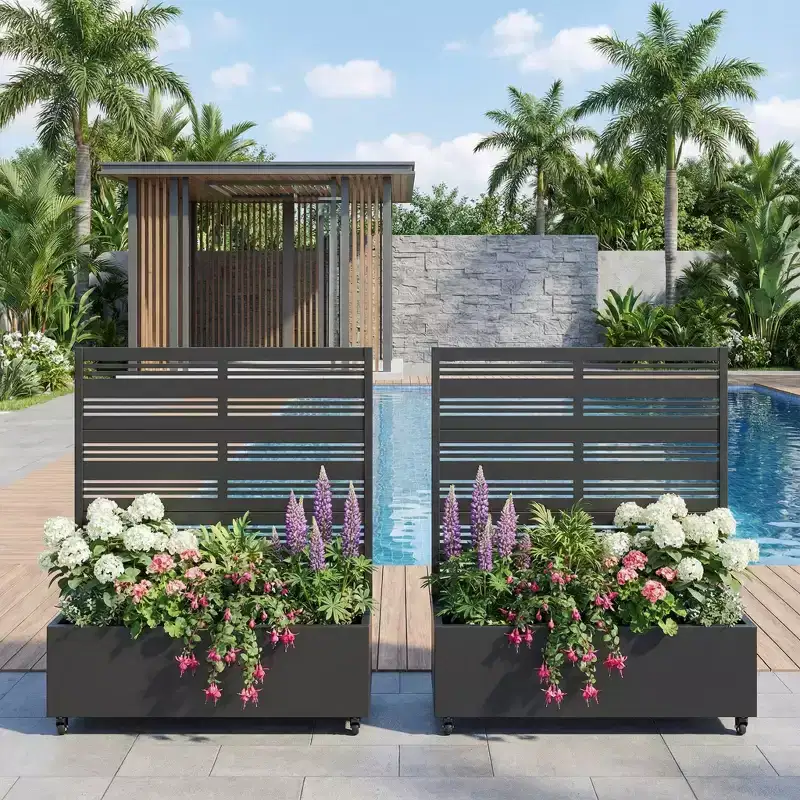 Dovelina Raised Garden Bed with Trellis Metal Planter Box with Privacy Screen for Climbing Plants-59 x 30/60, 47 x 47/94,72 x 35/47/70/94