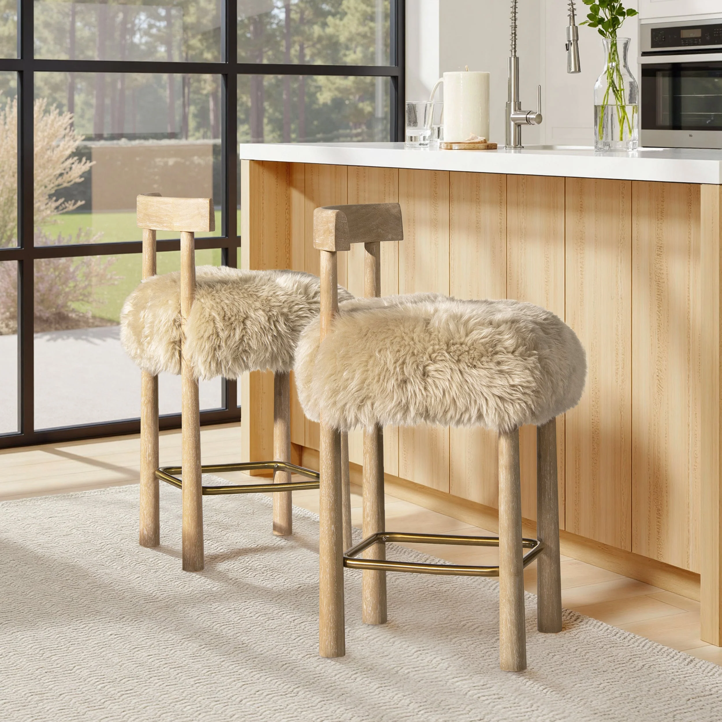 Arden 27.5 Genuine Fur Counter Height Bar Stool