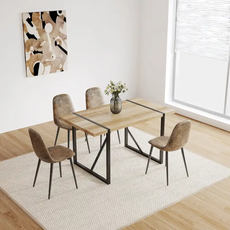 4 Dining Chairs with Spoon Shaped Seats and Black Metal Legs