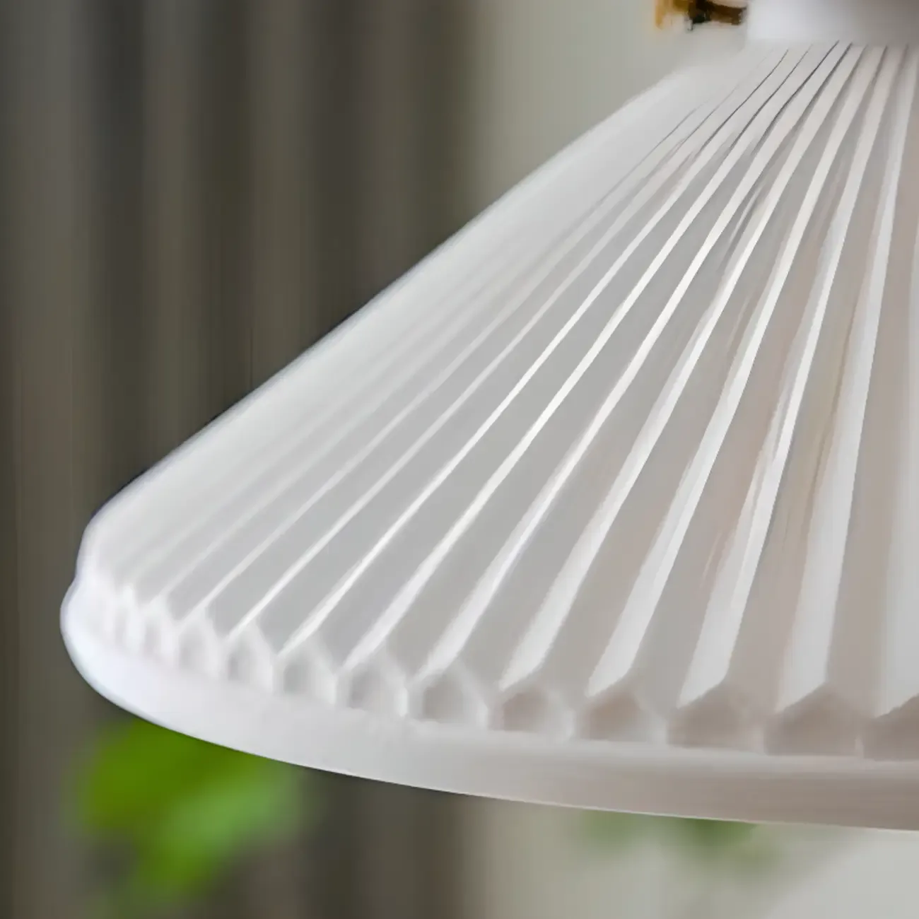 White Ceramics Pleated Cone Hanging Pendant Light