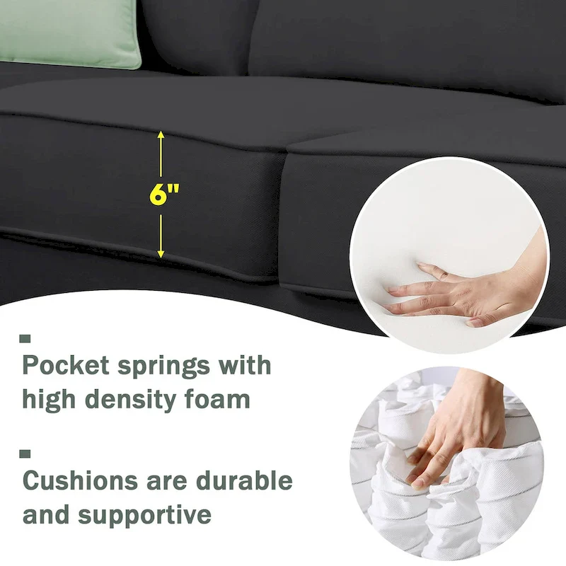 L-Shaped 7-Seats Modular Sectional Sofa with Ottoman with 3 Pillows