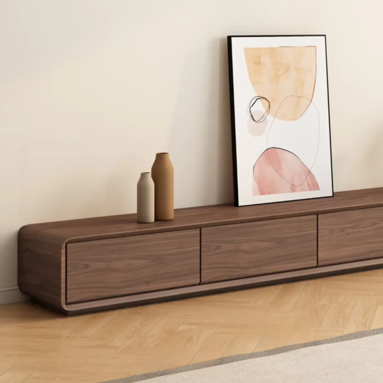 71 Mid-Century Brown Wooden Cable Management  TV Stand