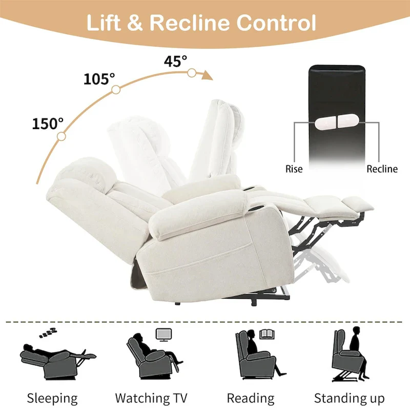 Snowflake Velvet Fabric Power Lift Recliner w/Extended Footrest