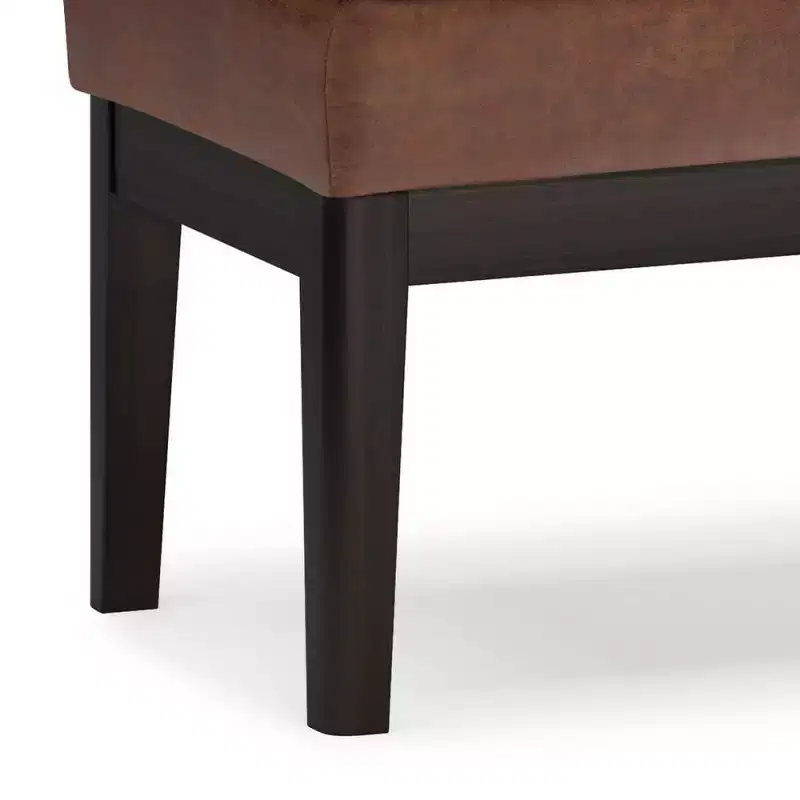 Distressed Saddle Brown / Greige Mid-Century Rectangle Ottoman Bench, Seats 2