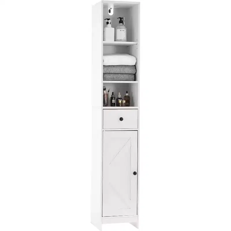 66 Tall Narrow Storage Cabinet with Adjustable Shelves & Drawer- Space Saving Freestanding Organizer for Bathroom, Kitchen, Entryway