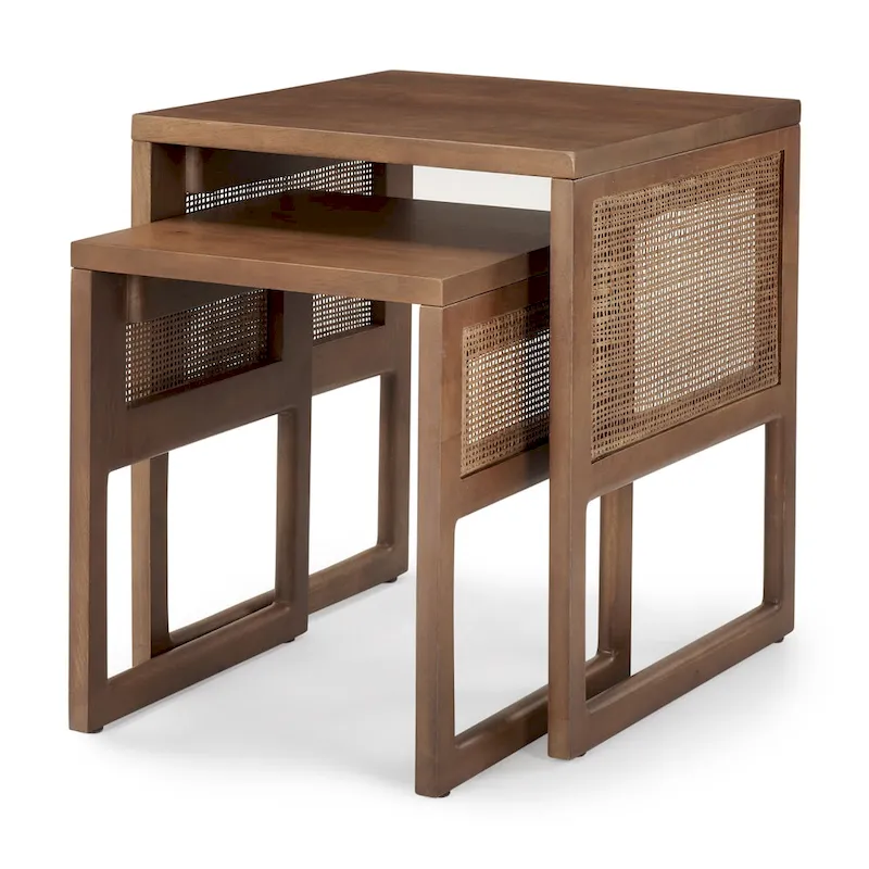 Grier Solid Wood With Cane Accents Square Nesting Accent Tables (Set of 2) - 20L x 20W x 23H
