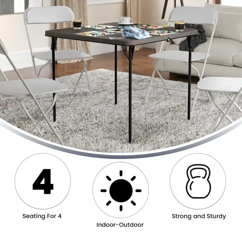 2.83-Foot Square Bi-Fold Plastic Folding Table with Carrying Handle