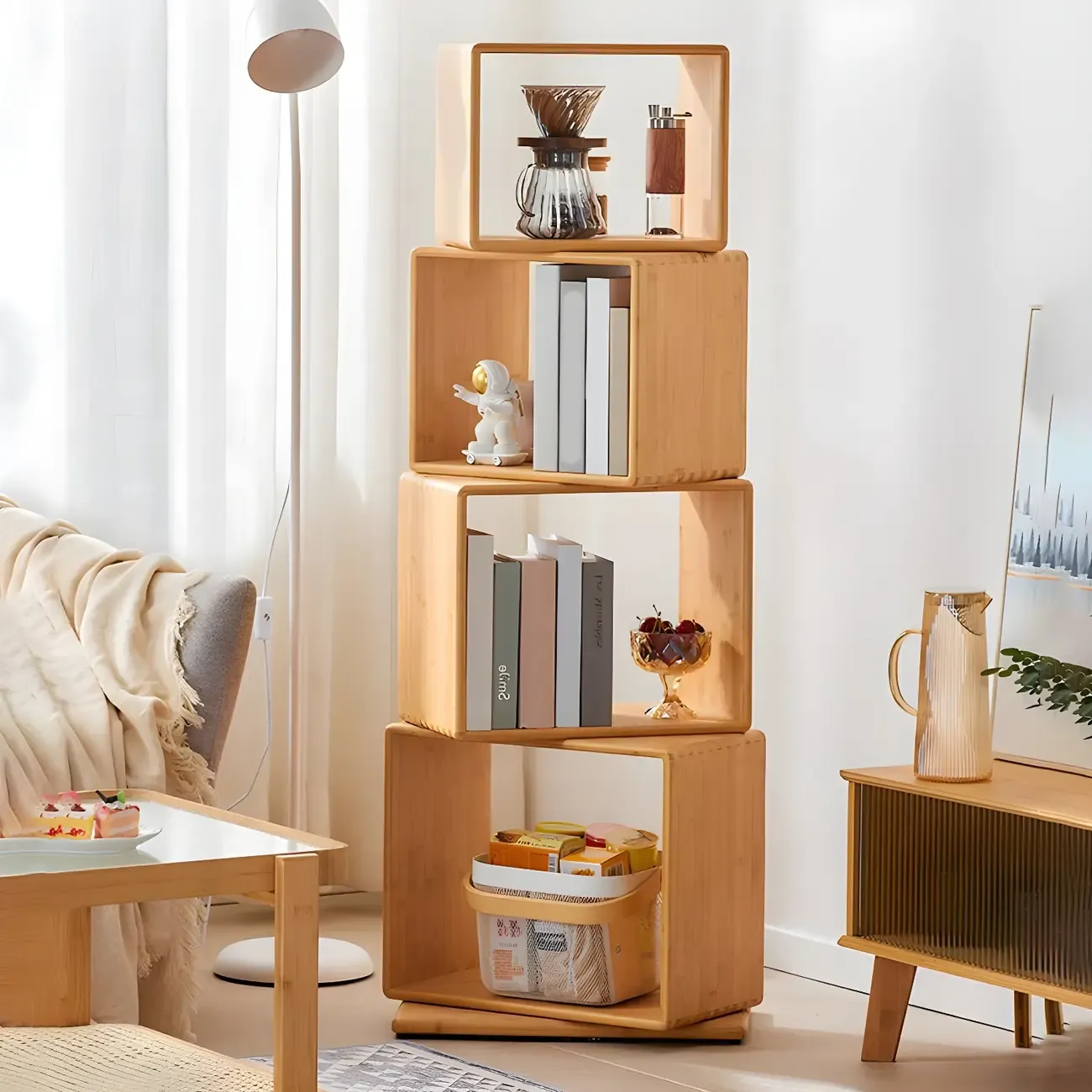 4-Tier Modern Wooden Open Cube Display Bookcase