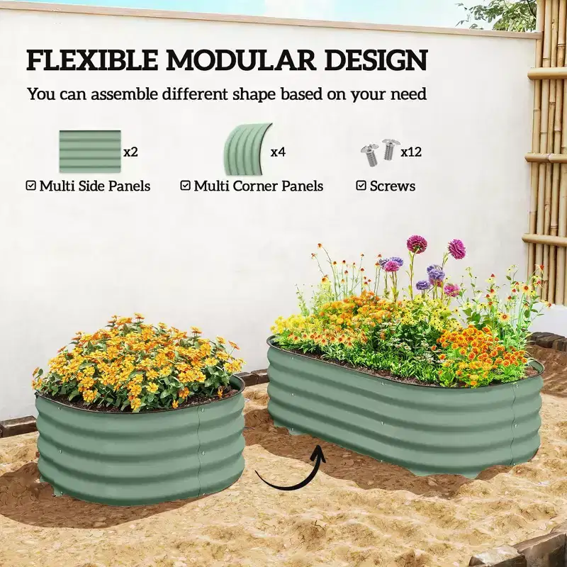 Galvanized Raised Garden Bed Kit, Metal Planter Box with Safety Edging