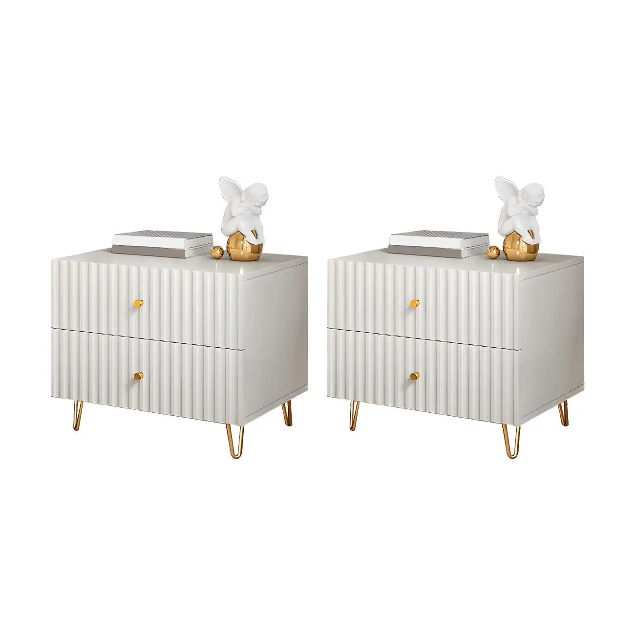 Modern Wooden Stripe Gold Accents Stylish Nightstand