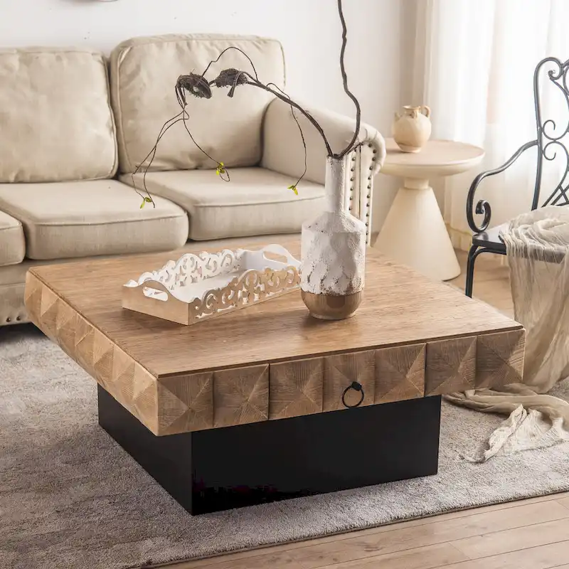 41.73 Square Retro Coffee Table with 2 Drawers