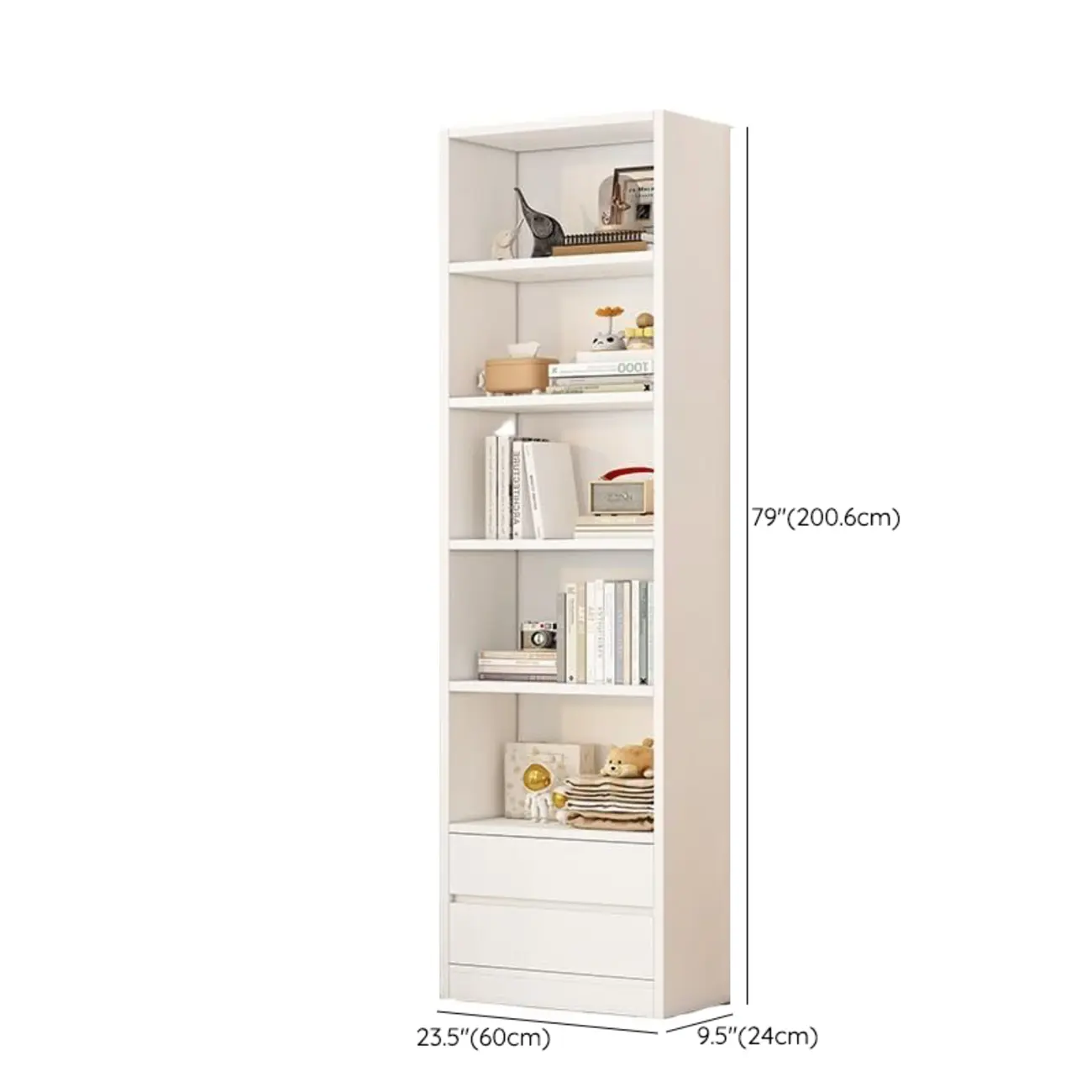 Simple Wooden White 3-Tier Bookcase with Drawers