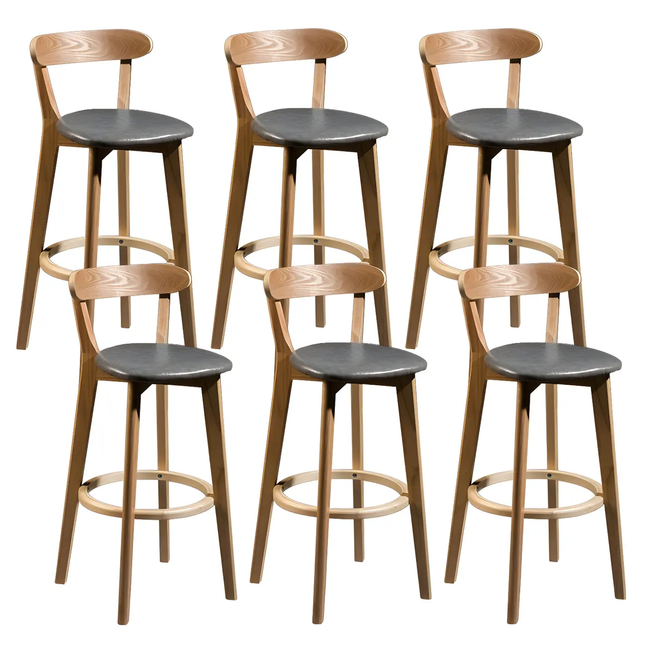 Wooden Upholstered Low Back Bar Height Stools Set of 2