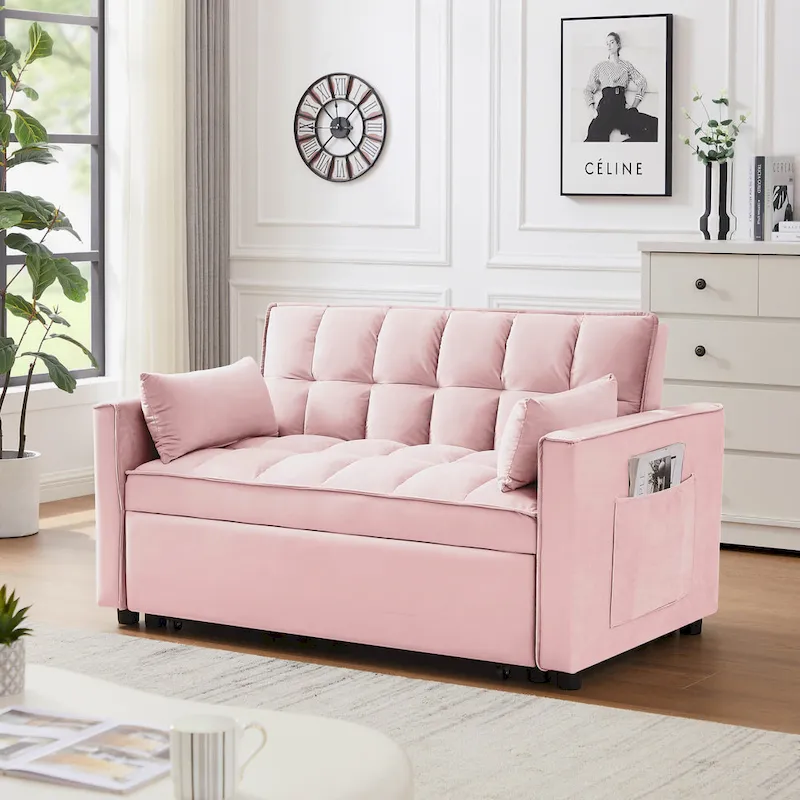 Velvet Convertible Loveseat Sofa Bed - 2 Seater Pullout